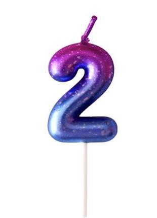 Свеча для торта цифра «2» сине-фиолетовый металлик