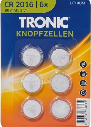 Батарейка  cr2016,  tronic, литиевая, блистер 6 шт