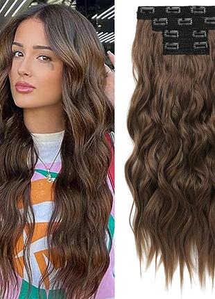 Reecho накладные волосы на клипсах, 4 шт. светлые накладные волосы 60 см, густые длинные волны, накладные воло