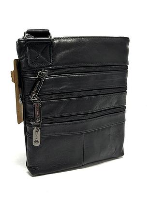 Черная кожаная мужская маленькая молодежная вертикальная мини сумка планшетка через плечо