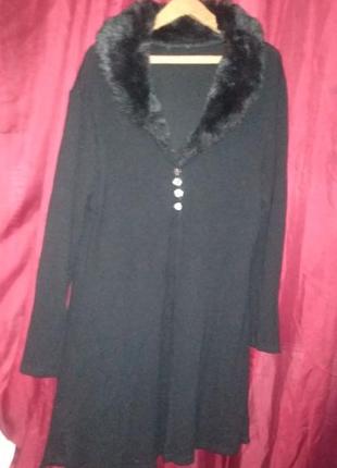 Кардиган с меховой отделкой иск мех для пышных дам