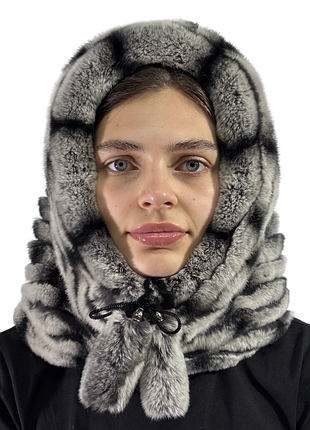 Женский меховой капюшон на голову из натурального меха кролика рекс