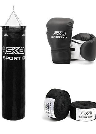 Боксерский набор sportko (подростковый) мешок 140*35 см 35-40кг перчатки 14-16 унц бинты 300см