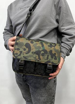Premium | мужская сумка через плечо классическая ежедневная coach кожаная через плечо деловая сумка хаки