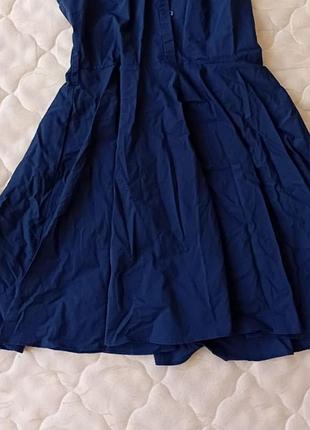 Легкий легкий сарафан темно - синий без рукавов с пуговицами и поясом с воротником воротничком горлом с карманами y2k