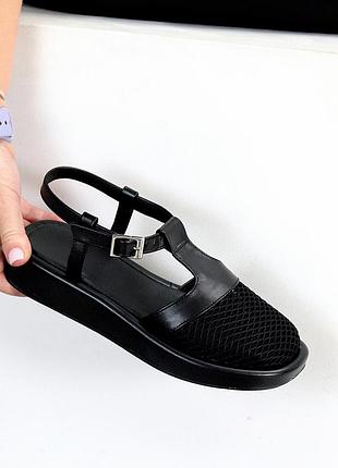 Дизайнерські закриті чорні босоніжки натуральна шкіра