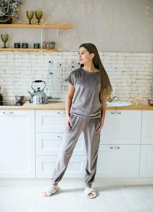 Домашний пижамный комплект капучино: брюки и футболка девочке рост 140-176