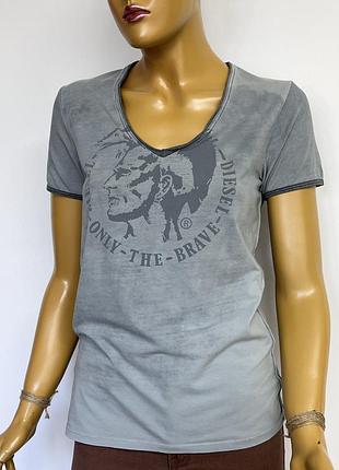 Diesel 2yk вінтажна сіра трикотажна футболка з великим логом ефект тай дай р. xs s m