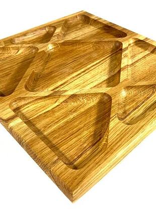 Деревянная тарелка квадратная из натурального дерева для закусок, закусочная тарелка 30х30х2,5 см g46