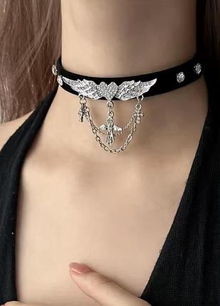 Чокер з серцем крилами готика гранж лолита