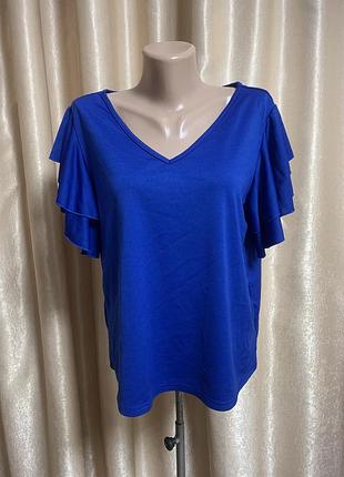 Блузка футболка shein синього кольору електрик з рукавом крильцем розмір xl