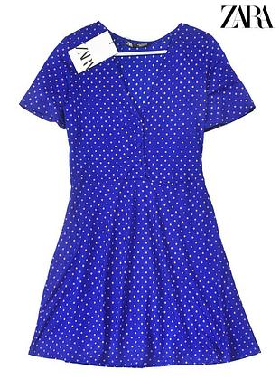 🔥sale🔥новое синее платье в розовый горошек с пуговицами zara