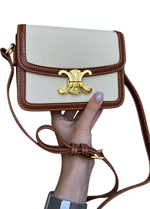 Брендовая женская сумка celine triomphe canvas🤍🤎| текстильная crossbody bag | premium качество