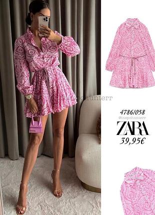 Сукня zara рожева з поясом — трендова міні, стан новий, s