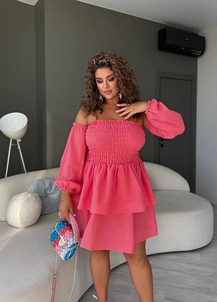 ❗️ 4 кольори ❗️ жіночий мусліновий костюм трійка сукня трансформер з рукавами на резинці кораловий жовтий бірюзовий зелений якісна літня плаття