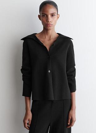 В'язаний жакет із комірцем cos — колір чорний