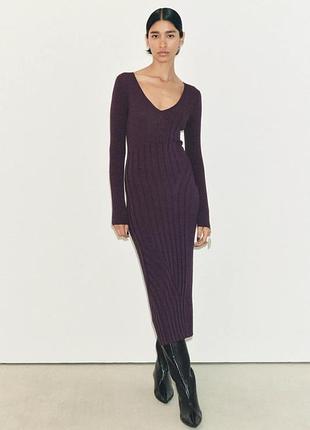 Сукня гольф міді в рубчик з довгим рукавом обтягуюча zara