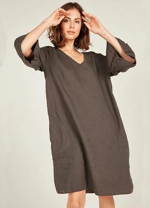 Розкішна льняна сукня з рукавами дзвониками 100% льон італія