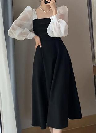 Стильна сукня плаття нова в романтичному стилі розмір s m чорного кольору з білими рукавами