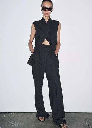 Брюки с льном с пряжкой zw collection