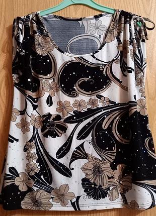 Женский трикотажный блузон в цветочный принт и пайетки 🤎🗯🖤