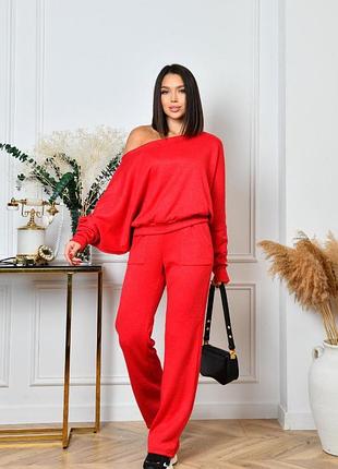 Брючний костюм жіночий повсякденний теплий осінній на осінь базовий чорний синій блакитний батал