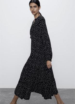 Ідеальне якісна сукня оригінал mango l/xl міді плаття в горох довгий рукав віскоза натуральне