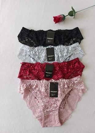 Красивые элегантные женские трусики слипы с кружевом, набор 4 штуки