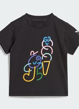 Дитяча футболка на хлопчика з принтом adidas, чорна 3-6м