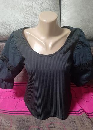 Футболка кофта с рукавами фонариками черная