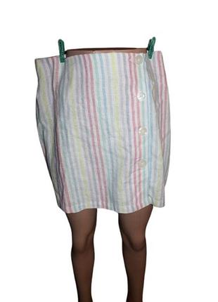 Спідниця літо біла у смужку льняна primark з ґудзиками