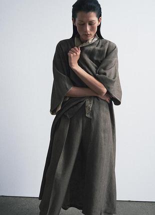 Пальто жіноче сіре з принтом zara