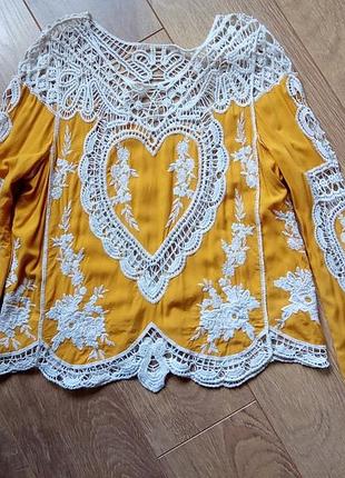 Блузка  богемный стиль вышивка  кружево