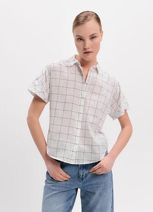📍 білосніжний вільний топ в мінімалістичну клітинку 🖤 стан нової речі.