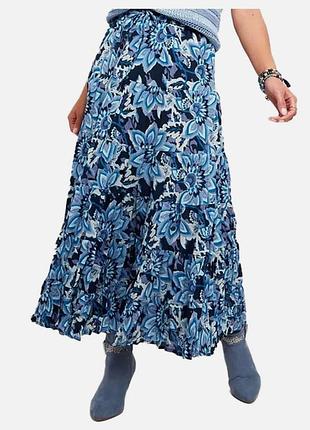 Длинная юбка макси joe browns в стиле бохо, синяя, хлопковая, с многоуровневыми складками, размер 14