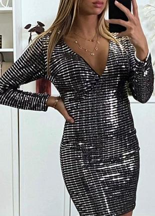 Платье серебристое блестящее в пайетки h&amp;m размер xs