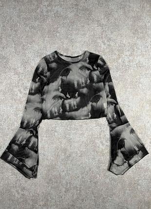 Сітчастий кроп топ ноунейм бренд на довгий рукав