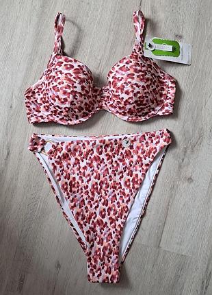 Купальник роздільний від hunkemoller бордовий лео принт розмір 75d (34d) / плавки s(m)