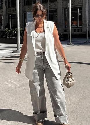 Zara подовжена піджак жилетка безрукавка біла пиджак жилетка жилет