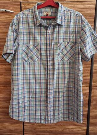 Мужская коттоновая рубашка в клетку с коротким рукавом в клетку100% хлопок л-хл