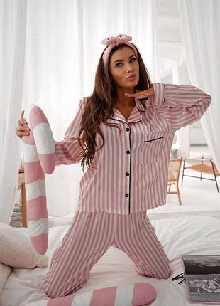 Шовкова жіноча піжама-двійка в смужку