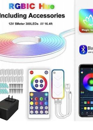 Светодиодная неоновая rgb лента 5м sfk-11 с управлением по bluetooth usb led подсветка для комнаты