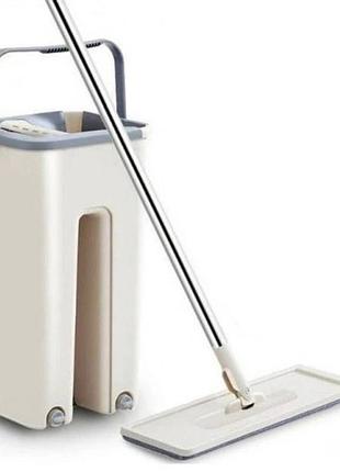 Швабра з віджиманням і відром scratch cleaning mop з насадками з мікрофібри та складаною телескопічною ручкою
