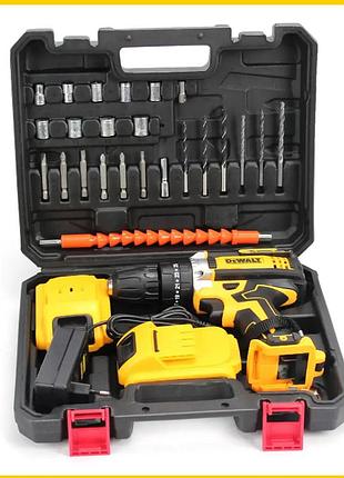 Мощный аккумуляторный шуруповерт dewalt 24v 5ah ударный, 2 акб, литиевая батарея, биты, кейс, набор инструментов