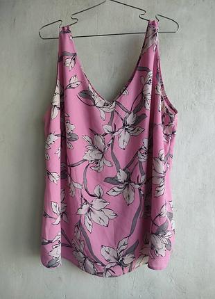 Легка шифонова майка, блузка без рукавів, рожева у квітковий принт wallis 18р