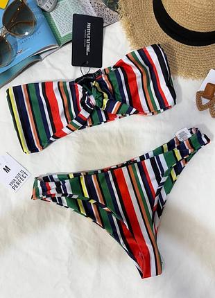 Купальник роздільний смугастий бандо розмір м ліф без чашок