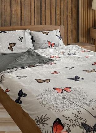 Комплект постельного белья микрофибра+бязь тет-@-тет бабочки на сером (полуторный размер)