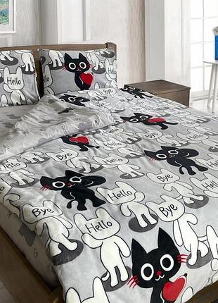 Комплект постельного белья микрофибра+бязь тет-@-тет толстый кот (двуспальный размер)