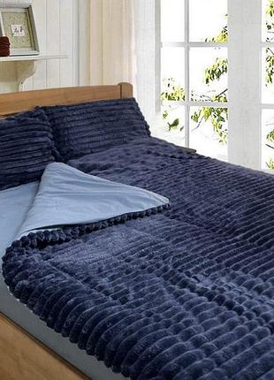 Плюшевый комплект постельного белья тет-@-тет синий (двуспальный размер)