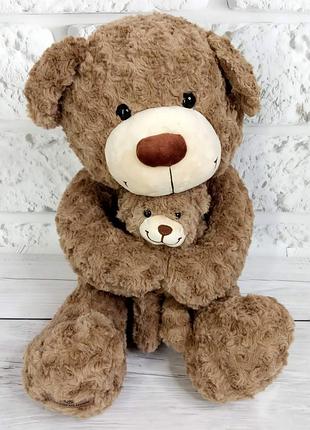 Плед - мягкая игрушка 3 в 1 (медведь с детенышем кофейный)